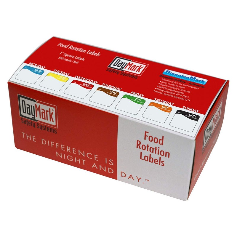 DayMark Safety Systems Day of The Week 1" Square Dissolvable Labels, Monday-Sunday, Dispenser Box Included (3,500 Labels) - Image 1